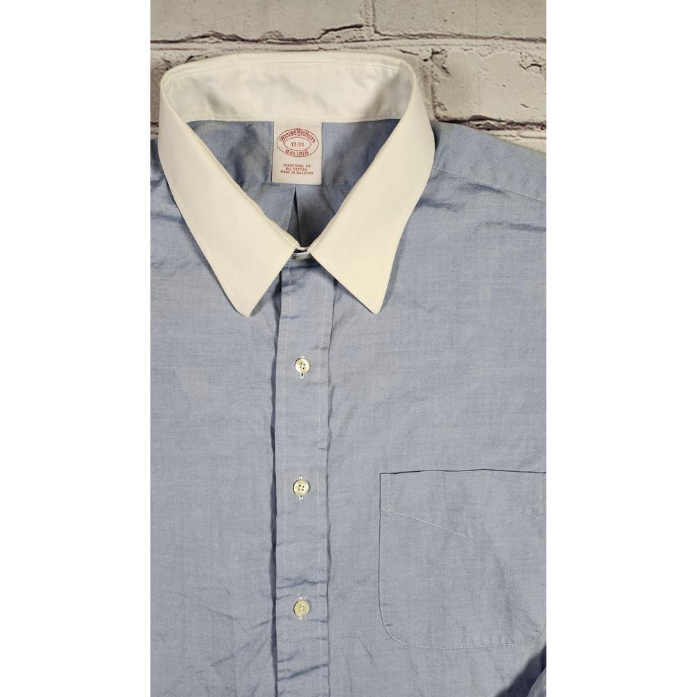 Brooks Brothers Traditional Fit Chambray Stripe Contrast Collar Shirt 17-33 - Picture 2 of 9